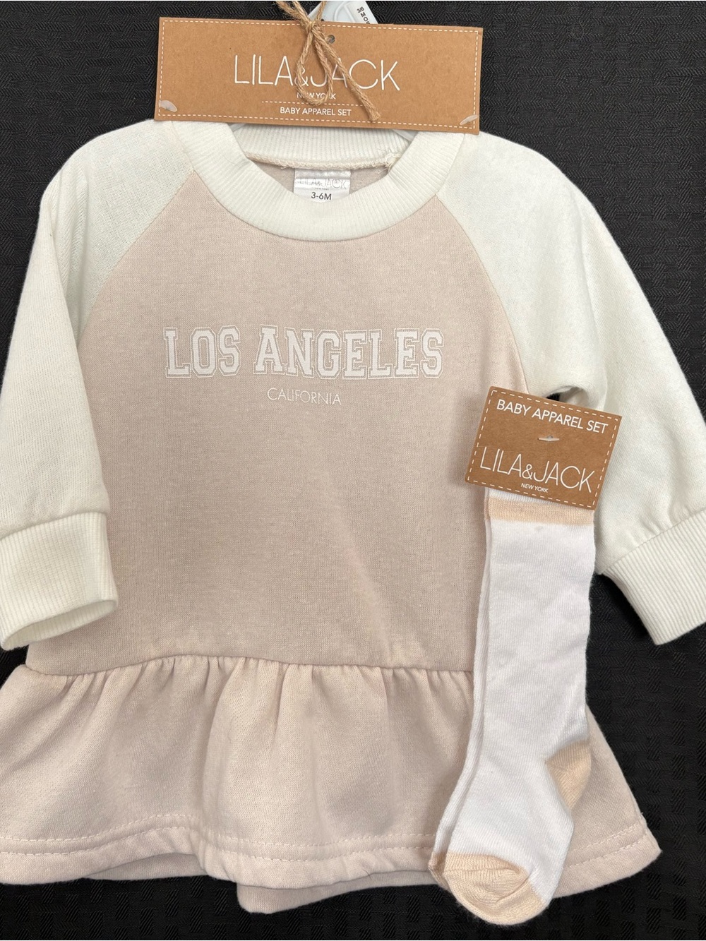 Lila & Jack Baby Girls Cream & Beige 'Los Angeles' Sweatshirt Dress Set